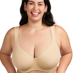 HSIA Bras for Women Minimizer Full Coverage, Plus Size T Shirt Unlined Underwire Smooth Bra, Seamless Cups Joan Ultimate Soft Beige