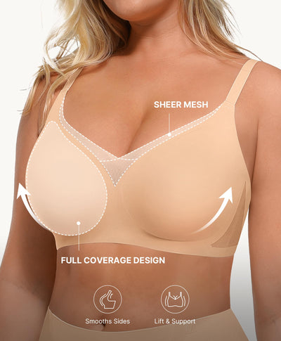SHAPELLX Wireless Bras for Women Comfortable Supportive No Underwire Crossover Bra Soft Back Smoothing Lifting Bra Nude L