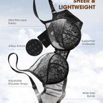 Minimizer Bras for Women Lifting Full Coverage Underwire Lace Bras Plus Size Unlined Breathable Bra for Heavy Breast (US, Cup Band, DDD, 38, Black)