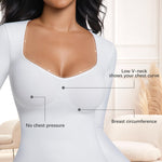 ONEW Shapewear Tummy Control Long Sleeve Shirts For Women Seamless V Neck Compression Shirt Slimming Body Shaper,White,XX-Large