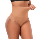 Werena Tummy Control Thong Shapewear for Women High Waisted Body Shaper Shaping Thong Girdle Novelty Hipster Panties(03# Mid Rise Lace Latte(smoothing),XX-Large)