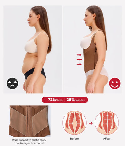 Nebility Waist Trainer for Women Corset Shapewear Tummy Control Body Shaper Top Waist Cincher Girdle with Adjustable Straps(Brown,Large)