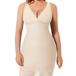 MERYOSZ Body Shaper Dress for Women Shapewear Tummy Control Full Slip Under Dress V Neck Spaghetti Straps Lingerie (Beige, Large)