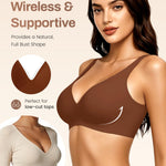 Gailife Deep V Jelly Bras for Women No Underwire Wireless Seamless Push Up Bra Comfort Support Plunge Bralette Full Coverage -BR,L Brown