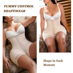 YIANNA Fajas Colombianas Shapewear for Women Tummy Control Post Surgery Compression Garment with Zipper Crotch,YA7260-Beige-L