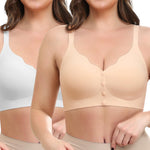 Werena Front Close Wireless Bras Padded Jelly Bra for Women Seamless Bralette for Older Women with Adjustable Straps (2PCS Nude White,XXL)