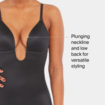 SPANX SPANXshape Suit Your Fancy Plunge Low-Back Mid-Thigh Bodysuit - Comfortable One Piece - Medium Compression - Seamless - Very Black - Medium