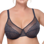 HSIA Minimizer Bras for Women Enchante Full Coverage Underwire Bras Plus Size Lifting Floral Lace Bra for Heavy Breast Dark Grey