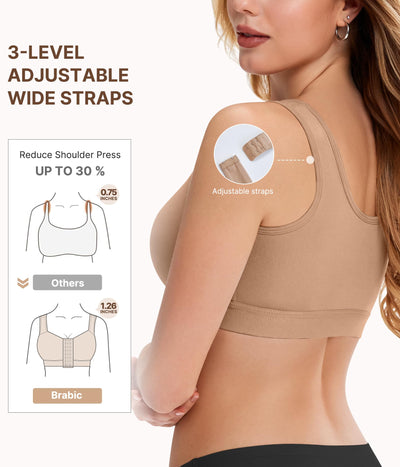 BRABIC Front Closure Post Surgery Compression Bras for Women Mastectomy Bra with Adjustable Straps Wirefree Dark Beige