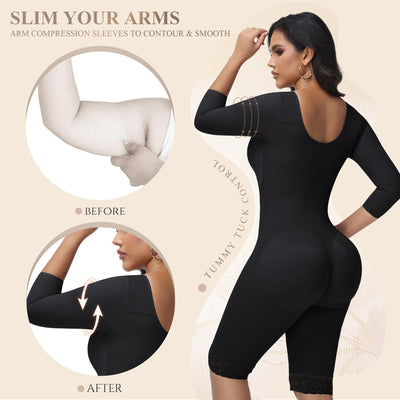 M MYODRESS Fajas Colombianas Faja with Sleeves Tummy Control Bodysuit Shapewear for Women Curvy Faja Stage 2 Post Surgery Tummy Tuck Bbl Lipo Compression Garment Full Body Shaper Postpartum Girdle
