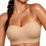 Vertvie Strapless Bra Wireless Non-Slip Push Up Bandeau Bras for Women Full Support Tube Tops Padded Bralette S-Large Breasts(Nude,Large)