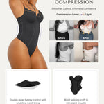 SHAPELLX Lace Bodysuit for Women Tummy Control Thong Black Waist Sculpting Shapewear V Neck Body Shaper (Black, Large)