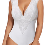 SHAPERIN Sexy Lace Bodysuit for Women Tummy Control Thong Shapewear Deep V Neck Body Suits Corset Tops Going Out Tank Top