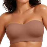 Vertvie Strapless Bra Wireless Non-Slip Push Up Bandeau Bras for Women Full Support Tube Tops Padded Bralette S-Large Breasts(Brown,Medium)