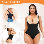 Werena Thong Shapewear Bodysuit for Women Tummy Control Open Bust Body Shaper Slimmer Shaping Thong(#1 Pure Dark,Medium)