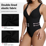 SHAPERIN Women's Deep V Neck Shapewear Bodysuit Double Lined Plunge Low Back Tummy Control Thong Backless Body Shaper