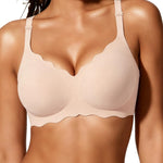 Gailife Scalloped Jelly Bras for Women No Underwire Wireless Seamless Push Up Bralettes Soft Comfort Everyday Tshirt Bra -PK,L Pink