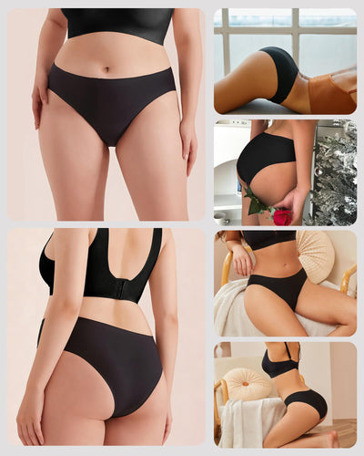 FINETOO 6 Pack Women’s Seamless Hipster Underwear No Show Panties Invisibles Briefs Soft Stretch Bikini Underwears XS-XXL(M) Black