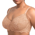 HSIA Minimizer Bra for Women - Plus Size Full Coverage Lace Bra with Underwire, Non Padded Warm Beige