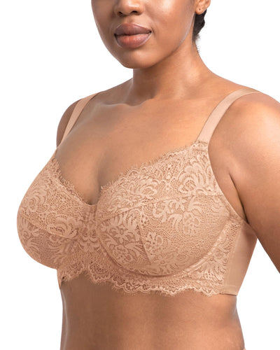 HSIA Minimizer Bra for Women - Plus Size Full Coverage Lace Bra with Underwire, Non Padded Warm Beige