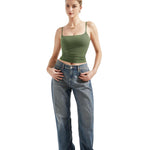 SUUKSESS Women Sexy Square Neck Tank Top Summer Y2K Going Out Tops Casual Sleeveless Basic Cami Shirts (Army Green, S)