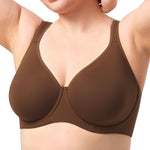 HSIA Bras for Women Minimizer Full Coverage, Plus Size T Shirt Unlined Underwire Smooth Bra, Seamless Cups Joan Ultimate Soft Coffee Brown