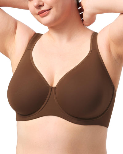 HSIA Bras for Women Minimizer Full Coverage, Plus Size T Shirt Unlined Underwire Smooth Bra, Seamless Cups Joan Ultimate Soft Coffee Brown