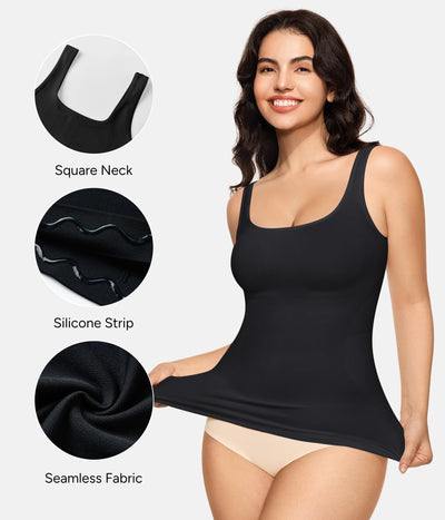 Nebility Shapewear Tank Tops for Women Seamless Compression Tank Top Body Shaper Tummy Control Square Neck Camisole Tops(Black,Small)