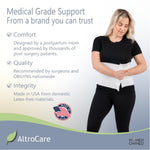 AltroCare Postpartum & Post Surgery Abdominal Binder. 3-Panel belly band for recovery after childbirth, hysterectomy, tummy tuck, hernia, diastasis recti. Size S/M (30" to 45"). Made in USA.