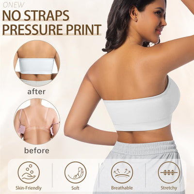ONEW Strapless Bras for Women Non-Slip Silicone Bandeau Bra Seamless Wireless Tube Top Bralette,White,Medium