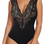 SHAPERIN Sexy Lace Bodysuit for Women Tummy Control Thong Shapewear Deep V Neck Body Suits Corset Tops Going Out Tank Top