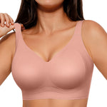 SHAPELLX Comfortable Wireless Supportive Bras for Women Back Fat Smoothing Pushup Bras No Underwire Seamless Minimizer Bra (Pink Medium)