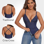 SHAPERIN Bodysuit for Women Shapewear Tummy Control Deep V Neck Plunge Sleeveless Backless Thong Body Suit Tank Top