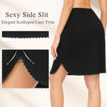 Wikoan 2 Pcs Women Half Slip for Under Dresses Lace Trim Short Under Slips Dress with Side Slit for Underskirt,Black & Nude,L