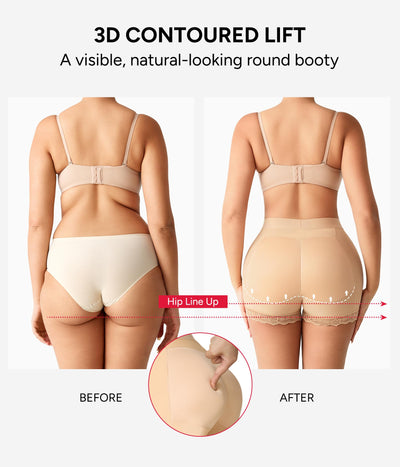 Nebility Butt Lifting Shapewear with Butt Pads - Padded Underwear for Women Booty Lifter Shorts Lace Hip Enhancer Beige