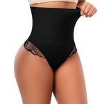 Werena Novelty Hipster Shapewear for Women High Waisted Body Shaper Shaping Thong Girdle Novelty Hipster Panties(04# High Rise Lace Black(smoothing),Medium)