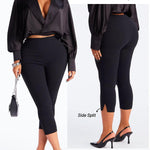 TZLDN Capri Pants for Women High Waisted Side Split Skinny Cropped Dress Pants Work Business Casual Pull On Dressy Leggings Black - Medium