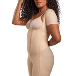 Isavela 1st Stage Open Mammary Mid Thigh Off Center Front Zipper Body Suit Plastic Surgery Compression Garment (BS09) (3XL, Black)