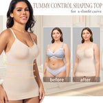 ONEW Shapewear For Women Compression Tank Tops Tummy Control Seamless Body Shaper V-Neck Camisole Cami Tops,Beige,Small