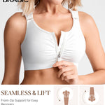 BRABIC Zip Front Closure Everyday Bra for Women Post Surgery Compression Support with Adjustable Straps Wirefree (Medium, White)