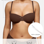 Popilush Push Up Bra Balconette Seamless Underwire Demi T-Shirt Square Neck Bra Lingerie Color Espresso 32D
