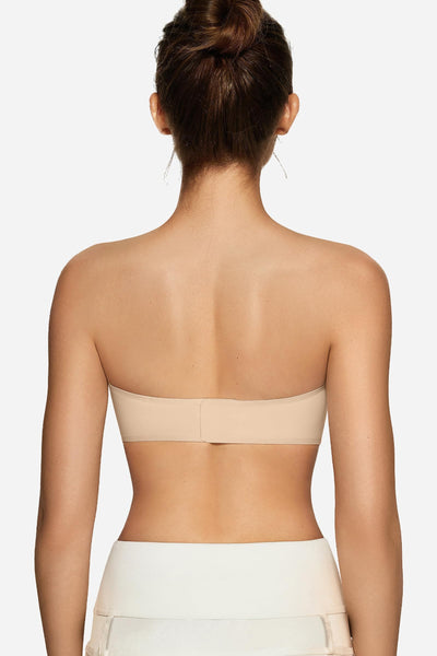 OEAK Womens Strapless Bras Jelly Push Up Bandeau Bra Non Slip Wireless Supportive Padded Bras Seamless Comfortable Tube Bra Beige XS