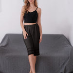 MANCYFIT Pettipant Half Slip for Women Bloomers 12-18" Inseam Wide Leg Lace Pajama Pants Black XX-Large