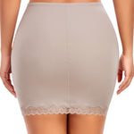 DERCA Half Slips for Women Under Dress Non Cling Lace Trim Slip Skirt Above Knee Underskirt for Dresses (Beige,Small)