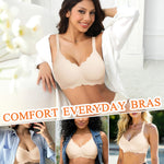 Seamless Wireless Sewn in Padded Bras for Women Supportive Tshirt V Neck Bralettes No Wire Soft Everyday Gel Bra(A2# Pink(Jacquard Pattern),3X-Large)