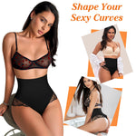 Werena Tummy Control Thong Shapewear for Women High Waisted Body Shaper Panties Shaping Thong Girdle Underwear(03# Mid Rise Lace Black(smoothing),Medium)