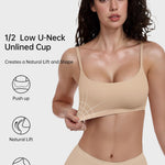 OEAK Womens Comfortable Bras No Underwire Cami Bra Seamless Unlined Bralettes Scoop Neck Unpadded Everyday Sports Tshirt Bra Beige,XS