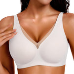 Gailife Womens Deep V Jelly Bras Wireless Mesh Comfortable Bralette Supportive No Underwire Bras Seamless Push Up Plunge Bra -WT,XXL Cream