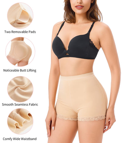 AOSBOEI Women Butt Lifter Panties Padded Shapewear Hip Enhancer Pads Shorts Seamless Underwear Tummy Control Boyshorts Beige
