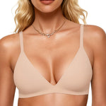OEAK Womens Comfortable Triangle Bras No Underwire Sexy Plunge Unlined Bralette Pull On Bra Seamless Everyday Tshirt Bras Beige XL